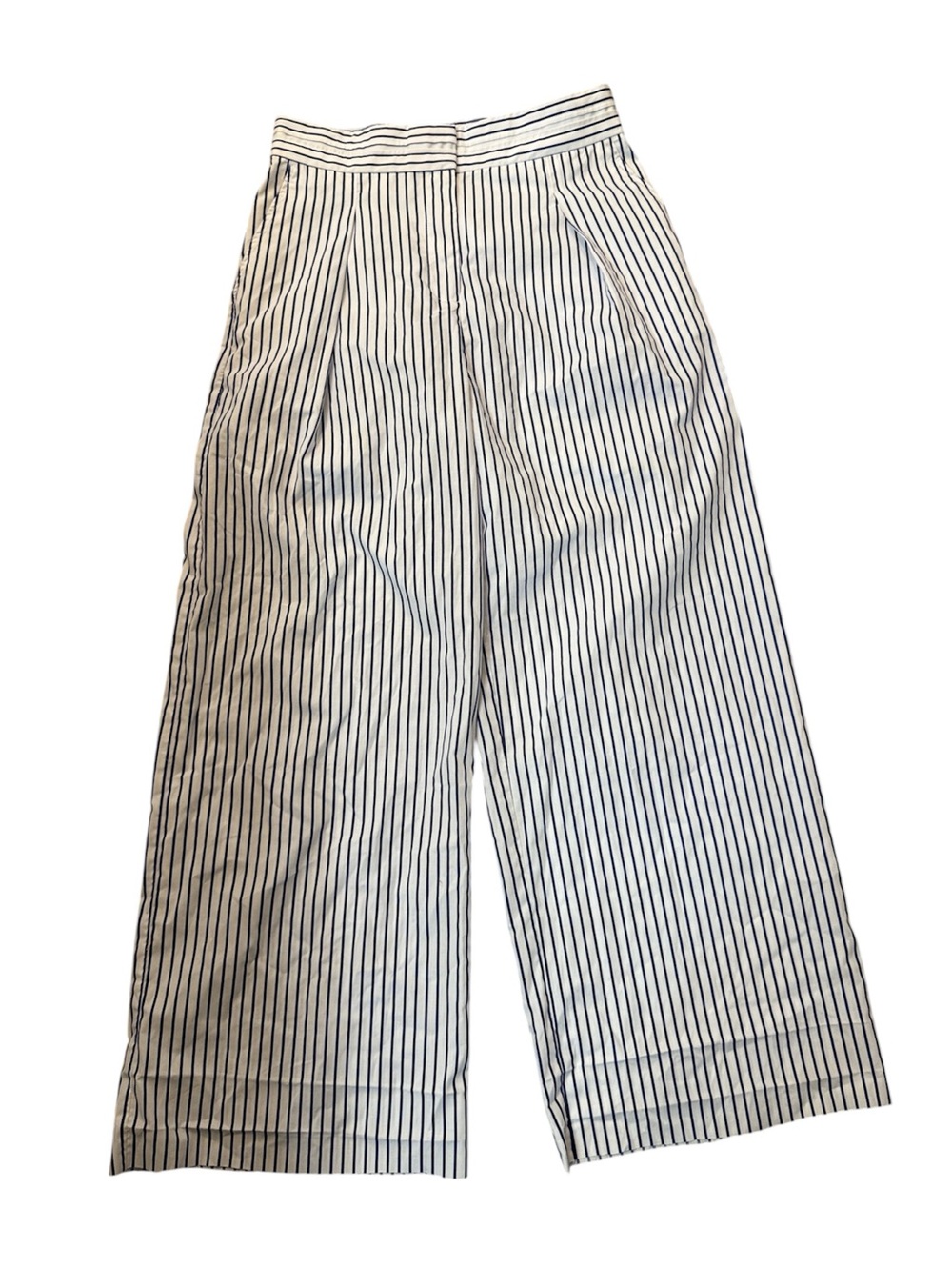 Zara Blue-and-White Striped Wide leg Crop Pants Size large